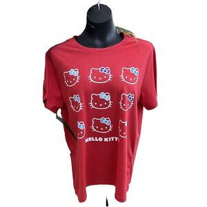 Sanrio - Juniors Hello Kitty with Blue Bows Red Tee Shirt L